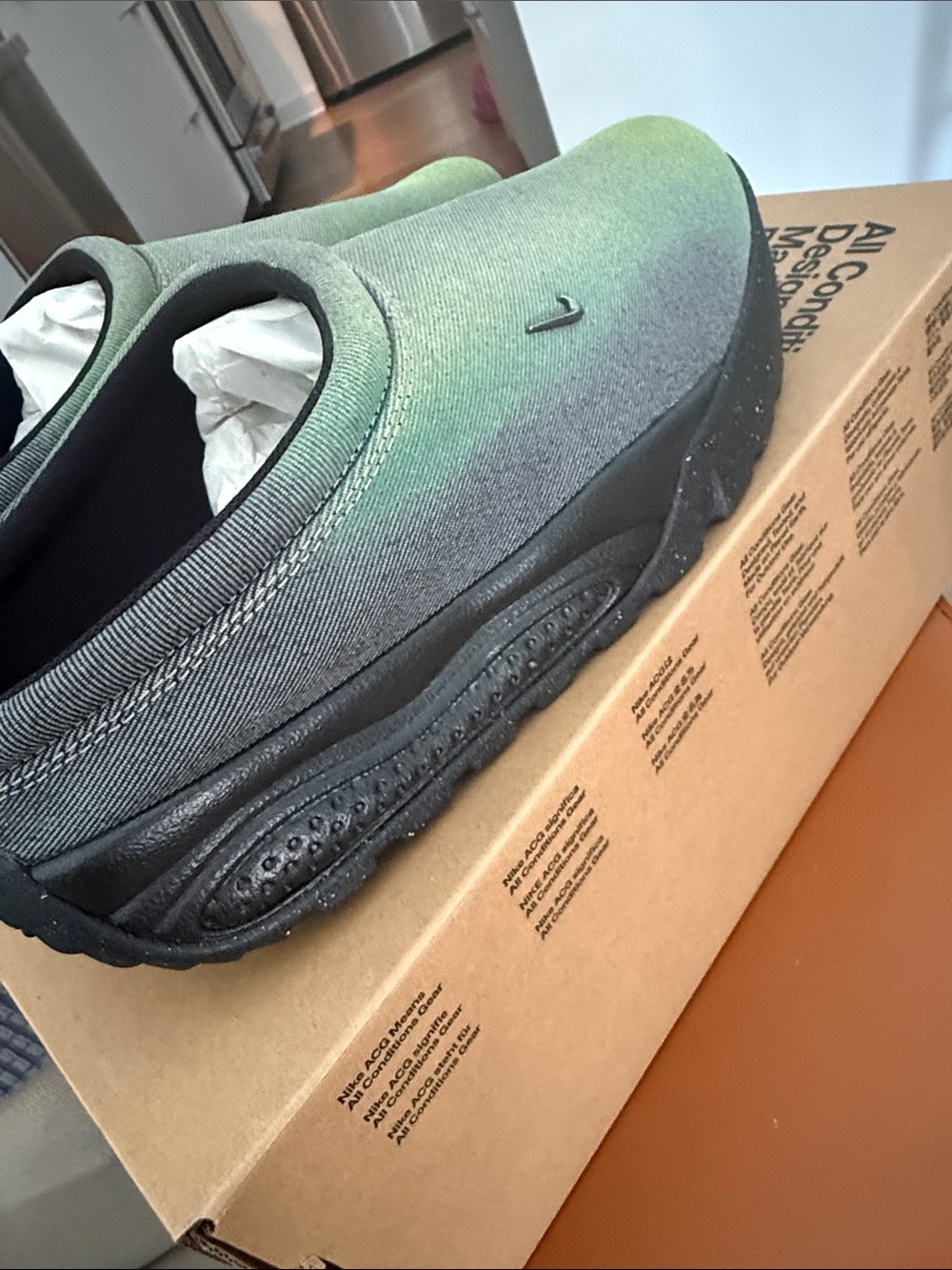 Nike Olive Green Slip-On Loafers with Black Sole and Yellow Swoosh - Picture 5 of 5